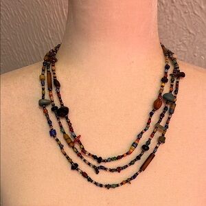 Red and Blue Multi-Strand Beaded Necklace